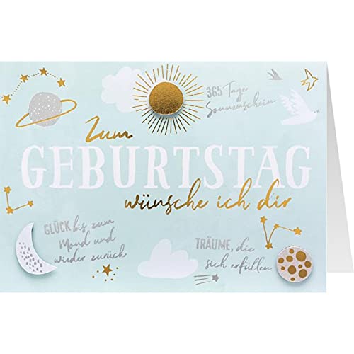 Sheepworld, Gruss & Co - 90939 - Klappkarte, Sonne, Mond und Sterne, Nr. 53, Geburtstag, Zum Geburtstag wünsche ich dir ... , mit Umschlag, blau, 16,5cm x 11,5cm Sheepworld, Gruss & Co - 90939 - Klappkarte, Sonne, Mond und Sterne, Nr. 53, Geburtstag, Zum Geburtstag wünsche ich dir ... , mit Umschlag, blau, 16,5cm x 11,5cm von Gruss und Co
