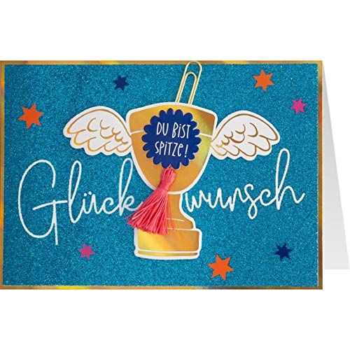 Gruss und Co Sheepworld, 90968 - Klappkarte, Schutzengel, Nr. 26, Glückwunsch, Prüfung, Du bist spitze!, mit Umschlag, blau von Gruss und Co