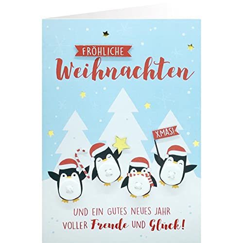 Sheepworld - 90882 - Klappkarte, mit Umschlag, Weihnachten, Nr. 38, Knopfkarte, Pinguin, Fröhliche Weihnachten, 16,5cm x 11,5cm von Gruss und Co