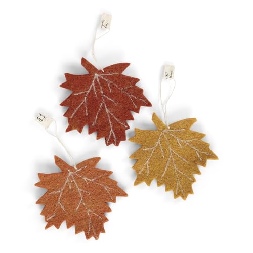 Gry & Sif Herbstdekoration, Filzblätter, Tischdekoration, Handmade, Fairtrade, Set mit DREI Blättern, Geschenkidee, Mitbringsel, Geburtstagsgeschenk, Anhänger (Maple) von Gry & Sif
