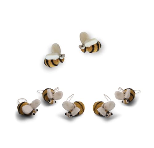Handgemacht & Fairtrade-Zertifiziert | Gry & Sif | Stilvolles dänisches Design x Nepali Kunsthandwerker | Anhänger - Mini-Bienen aus Filz für Wohnzimmer-Dekoration | 7er-Set von Gry & Sif