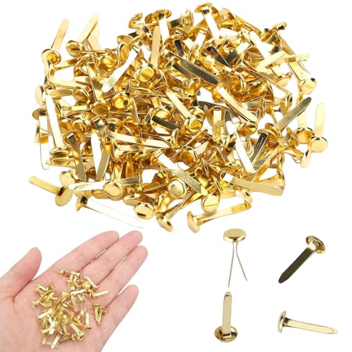 100 StückMusterbeutelklammern, Musterklammern Metall Papierverschlüsse Splinte Rundkopfklammern Scrapbooking Brads Musterklammern für Basteln, Verzierungen und DIY (Gold) von Gsedaox