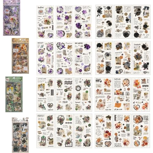 24 Blatt Scrapbooking Sticker, Sticker Set, Scrapbooking Aufkleber,Pet Ästhetische Vintage Aufkleber Für Für Diy Kalender Notizbuch Fotobuch Tagebuch Journaling Rot. von Gsedaox