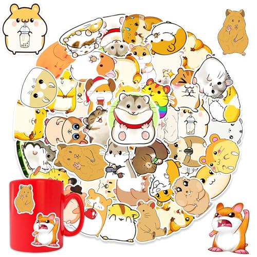 50 Stück Hamster Aufkleber,Vinyl Sticker für Wasserflaschen Kinder Wasserdicht PVC Sticker Lustige Tiermuster Aufkleber für Laptop Skateboard Scrapbook Trinkflasche Kindergeburtstag Aufkleber von Gsedaox
