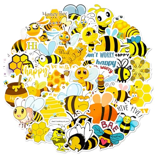 50 Stück Kleine Bienen Aufkleber, Auto Laptop Telefon Gitarre Skateboard Motorrad Fahrrad Bienen Stickers Set,Vinyl Wasserdicht Aesthetic Aufkleber für Jugendliche Kinder Erwachsene von Gsedaox