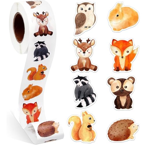 500 pcs Runde Tier Aufkleber, Tier Belohnungsaufkleber, Animal tiersticker Rolle, tiersticker,Animal Kinder,Cartoon Aufkleber Kinder, Tiermuster Sticker,Siegeletiketten von Gsedaox
