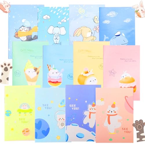 Gsedaox 12 Stück Cute Cartoon Notizblock, Notizblock, Notizbuch, Spiralgebundene Notizbücher, Pocket Notebook Für Büro Familie Reisenotizen von Gsedaox