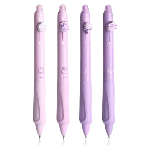 Gsedaox 4 Stück Radierbarer Kugelschreiber,Mit 4 Stift Kuchen Eis Nachspeisen Yummy- Kugel am Ende zum Entfernen der Tinte - Kugelschreiber Blau - Durchmesser der Mine 0,5 - Kugelschreiber Radierbar von Gsedaox