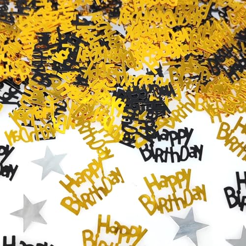 Konfetti Happy Birthday Tischdeko 18 Geburtstag, Streudeko Geburtstag, Konfetti Gold Silber Schwarz,Happy Birthday,Glitzer für Hochzeit Jubiläum Konfetti Happy Birthday Tischdeko 18 Geburtstag, Streudeko Geburtstag, Konfetti Gold Silber Schwarz,Happy Birthday,Glitzer für Hochzeit Jubiläum von Gsedaox