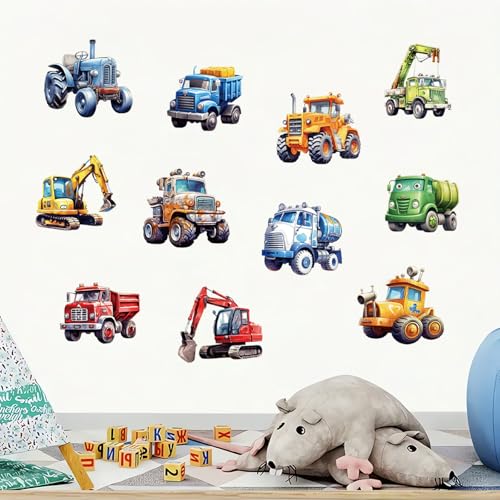Wandtattoo Kinderzimmer Junge Fahrzeuge Traktor Wandaufkleber Auto Bagger Wandsticker Junge Kinderzimmer Babyzimmer Spielzimmer Wanddeko,mit Baumaschinen, selbstklebend - Bagger (Set mit 11 Motiven) von Gsedaox