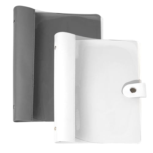 Gsrhzd Ringbuch A5, 2 Stück Transparent PVC 6 Ring Ringordner A5 Binder Ringbuch Nachfüllbar(Innenpapier Nicht Enthalten), für Büro-,Schul- und Reisearbeiten(Weiß, Grau) von Gsrhzd