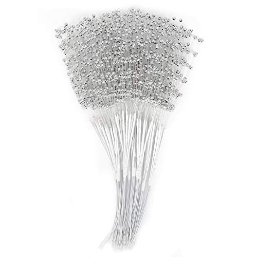 100pcs Perlensticks, ABS Pearl Stick Stiele Blumenstrauß Perlen String Bouquet für Brautperlen Hochzeitstisch Dekorationen (Silber) von Gsycle