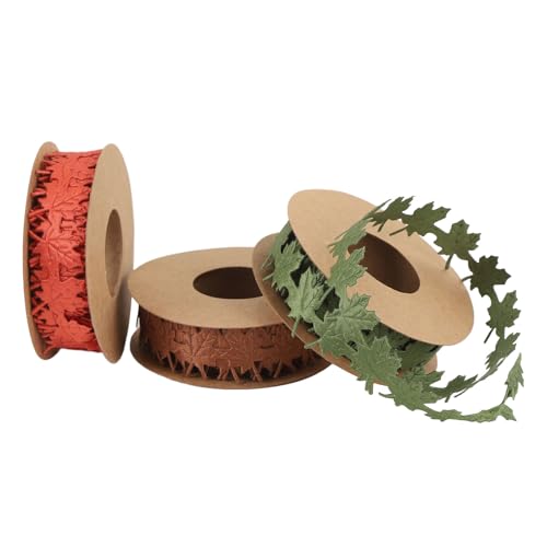 3 Rollen Herbstblattband für Basteln, 3 Farb Polyester DIY Dekorative Trimm zum Nähen Blumenband Herbstkranz Handwerk für Kränze Wickeln Armband Halskette von Gsycle