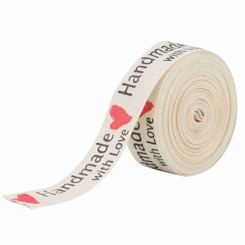 5 Yards Baumwollband, 1,5 cm Breite Druckmuster Schriftarten Boxband Kleidungsbekleidung für Handwerk Geschenkverpackung Haarbogen Hochzeitsdekor Back (handgefertigtes rotes Herz) von Gsycle