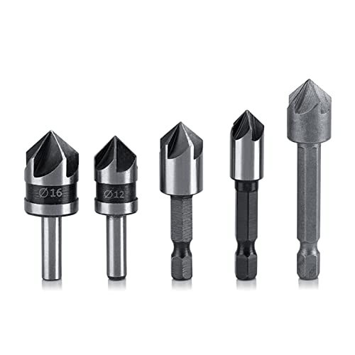 Countersink -Bohrer Bit Set, 5pcs 5 Flötenstahl Holzbearbeitungsschneider Hochgeschwindigkeits -Industriebohrer für Holzmetall und Kunststoff von Gsycle
