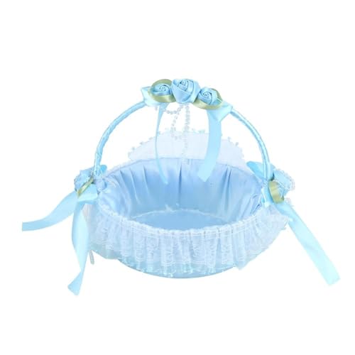 Gsycle Blumenmädchenkorb Für Hochzeiten, Hochzeitsblumenkorb, Spitzenblumenkorb, Blumenkorb, Blumenmädchenkorb Für Hochzeitsfeier(Blau) von Gsycle