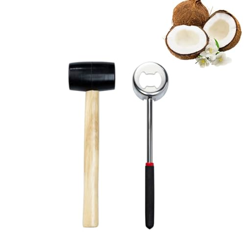 Kokosnuss-Öffner-Werkzeug-Set, arbeitssparendes Kokosnuss-Brecher-Kokosnussschalen-Stanzmesser aus Edelstahl mit Gummihammer für junge Kokosnuss Kokosnuss-Öffner-Werkzeug-Set, arbeitssparendes Kokosnuss-Brecher-Kokosnussschalen-Stanzmesser aus Edelstahl mit Gummihammer für junge Kokosnuss von Gsycle