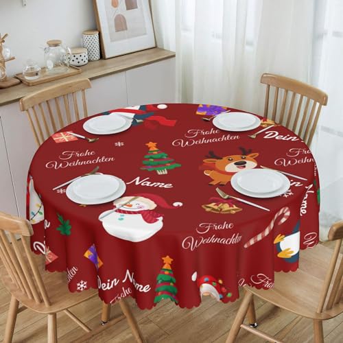 Personalisierte Weihnachten Tischdecke Rund 150 cm Abwaschbar Weihnachtstischdecke für Weihnachts Party Weihnachtstag zum Weihnachtsdeko Tischdecken für Party (Tischdecke04, Rund 150 cm) von GthreeD