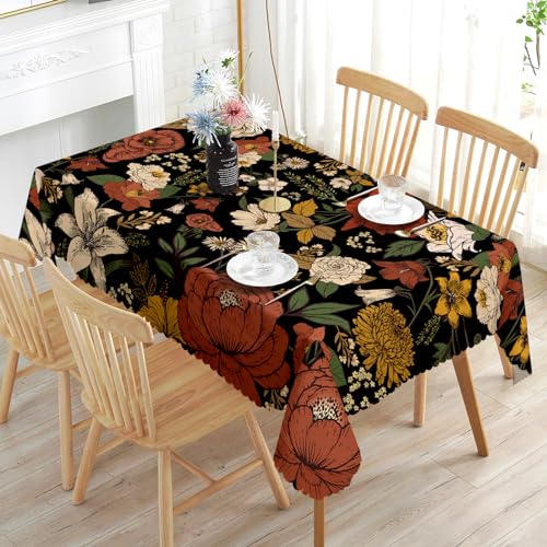 Tischdecke Rechteckig Blumen Garten Florals Landhausstil Polyester Vintage Tischtuch Outdoor Abwaschbar Tischdecken Geeignet für Party Picknick Essen Garten 140x180cm von GthreeD