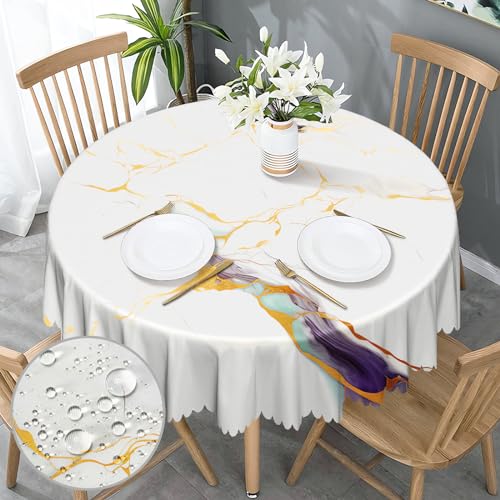 Tischdecke Rund 150 cm Boho Style Tischdecke Abwaschbar Fleckschutz Anti-Falten Table Cloth Geeignet für Innen und Outdoor, Küche, Garten, Cafe, Party von GthreeD