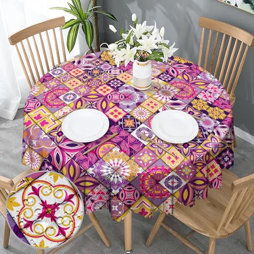 Boho Tischdecke Rund 150 cm Tischdecke Abwaschbar Waschbar und Abwischbar Antifouling Mandala Polyester Vintage Tischdecke Geeignet für Party Picknick Essen Garten von GthreeD