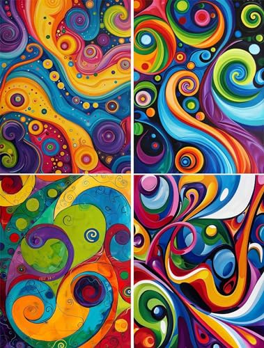 4 Stück Diamond Painting Set Abstrakt,5D Diamond Painting Erwachsene Kinder,4er Set Diamant Painting Bilder bunt,DIY Diamant Malerei Kunst Handwerk für Dekoration Schlafzimmer Wohnzimmer Wand 45x60cm von Gtohoo