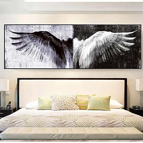 5D Diamant Painting Bilder Weiße schwarze Engelsflügel,DIY Diamond Painting Set für Kinder und Erwachsene,Malen Nach Zahlen Vollbohrer Kristall Strass Mosaik Stickerei Handwerk Wanddeko 50x100cm von Gtohoo