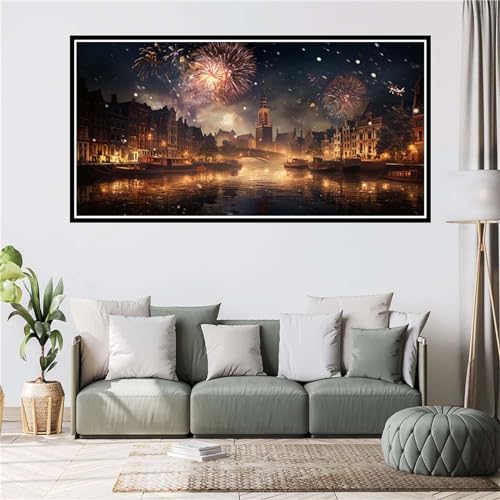 5D Diamond Painting Nachtblick auf die Stadt Diamant Painting Bilder Erwachsene Feuerwerk Diamond Art Painting Kits Full DIY Diamant Kunst Malerei Stickerei Kreuzstich Bilder Home Wand Dekor 60x120cm von Gtohoo