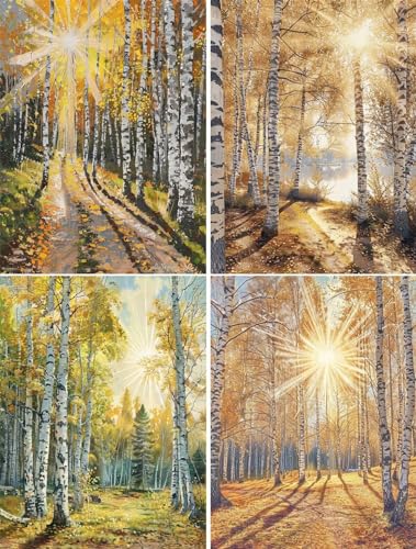 Diamond Painting Landschaft,4 Pack Diamond Painting Set 15x20cm,5D DIY Diamond Art Painting Kits Kinder,Vollbohrer Diamant Malerei Kits,Diamant Stickerei Malerei Bilder Erwachsene für Wand Dekor Bäume von Gtohoo