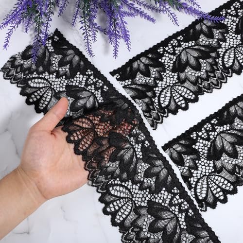 4,5 m schwarzer Spitzenbesatz, elastische Vintage-Spitzenstoffapplikationsband, florale dehnbare bestickte Nähkante für Hochzeitskleid, Brautdekorationen, Nähen, Basteln, DIY-Projekte (10,2 cm breit) 4,5 m schwarzer Spitzenbesatz, elastische Vintage-Spitzenstoffapplikationsband, florale dehnbare bestickte Nähkante für Hochzeitskleid, Brautdekorationen, Nähen, Basteln, DIY-Projekte (10,2 cm breit) von Gtziqa