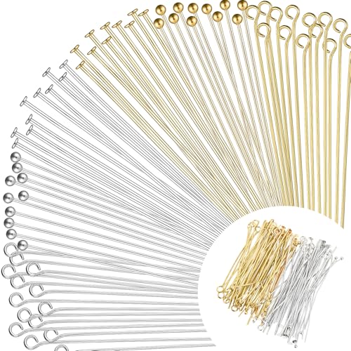 600 Stück Ösennadeln mit flachem Kopf für die Schmuckherstellung, 5,1 cm Metallkopfnadeln, Kugelkopfnadeln, Schmuckherstellung, Zubehör für DIY-Ohrringe, Halsketten, Armbänder, Anhänger (Gold, Silber) von Gtziqa