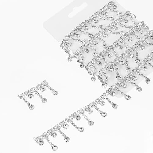 91 cm Strassbesatz Silber Strass Fransenband Kette Kristall Perlen Fransen Trim Bling Nähen Verzierungen für DIY Nähen Handwerk Braut Hochzeit Party Kleidung Zubehör von Gtziqa