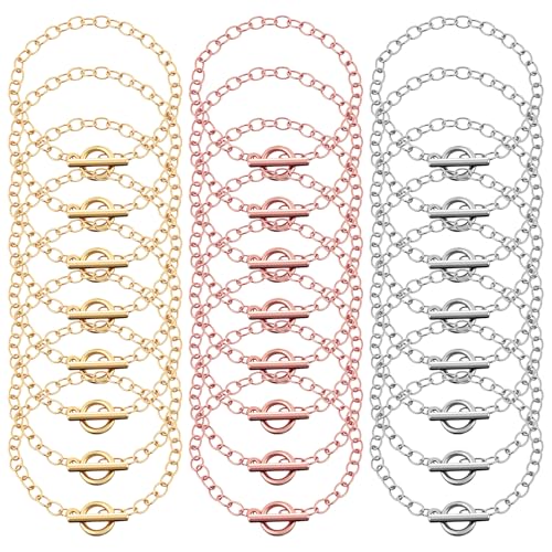 Kettenarmband mit OT-Knebelverschluss, 24 Stück Armbandketten zur Schmuckherstellung, Edelstahl-Charm-Armbänder, Bastelset für Damen, DIY, Handwerk, Schmuckzubehör (Gold, Silber, Roségold) von Gtziqa
