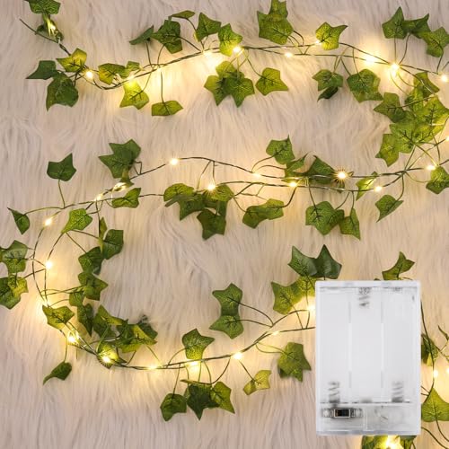 2 Stück LED Lichterkette Efeu Künstlich, GuKKK 2M Fake Efeu Girlande mit 20 LED-Licht Batterie, Lichterkette mit Blättern, Efeu Künstlich mit Lichterkette, für Innenberei,Hochzeit,Party Deko(Warmweiß) von GuKKK