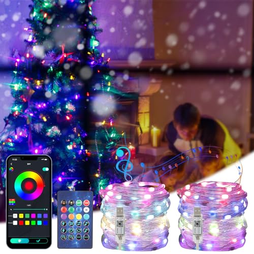 GuKKK LED Lichterkette Außen, 【2 Stück】 10M 100 LED Intelligente Lichterketten RGB, Musik Sync, USB Farbwechsel Bunte Lichterkette, mit Timing Fernbedienung und APP Gesteuert, für Weihnachtsbaum GuKKK LED Lichterkette Außen, 【2 Stück】 10M 100 LED Intelligente Lichterketten RGB, Musik Sync, USB Farbwechsel Bunte Lichterkette, mit Timing Fernbedienung und APP Gesteuert, für Weihnachtsbaum von GuKKK