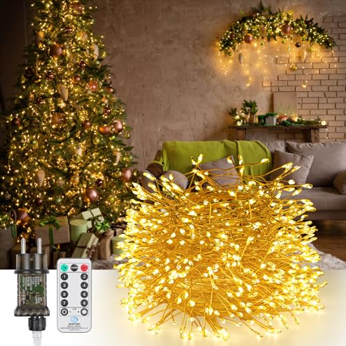 GuKKK LED Lichterkette aus Kupferdraht, 10M 600 LED Lichterkette Außen, Lichterkette Weihnachtsbaum Warmweiß mit Fernbedienung, Wasserdicht IP65, für Weihnachtsdeko Innen Außen Weihnachten Party GuKKK LED Lichterkette aus Kupferdraht, 10M 600 LED Lichterkette Außen, Lichterkette Weihnachtsbaum Warmweiß mit Fernbedienung, Wasserdicht IP65, für Weihnachtsdeko Innen Außen Weihnachten Party von GuKKK