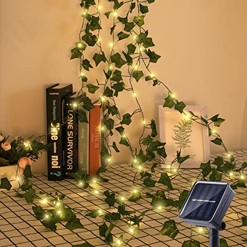 GuKKK Lichterkette Außen Solar, 100LED 2M 5 Stränge(10 M)Künstlicher Efeu Lichterkette 8 Modi, Wasserdicht Solarlichterkette, für Garten Balkon Hochzeit Zaun Camping Weihnachten Dekorationen, Warmweiß von GuKKK