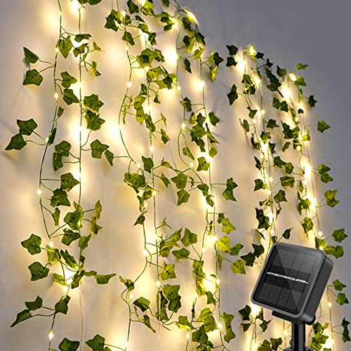 GuKKK Lichterkette Außen Solar, Künstlicher Efeu Lichterkette 100LED 10M/32Ft 8 Modi, Wasserdicht Solarlichterkette, für Garten, Balkon, Hochzeit, Zaun, Camping, Weihnachten, Dekorationen (A) von GuKKK