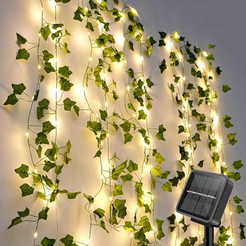 GuKKK Lichterkette Außen Solar,120LED 12M Künstlicher Efeu Lichterkette 8 Modi, Wasserdicht Solarlichterkette, für Garten, Balkon, Hochzeit, Zaun, Camping, Weihnachten, Dekorationen von GuKKK