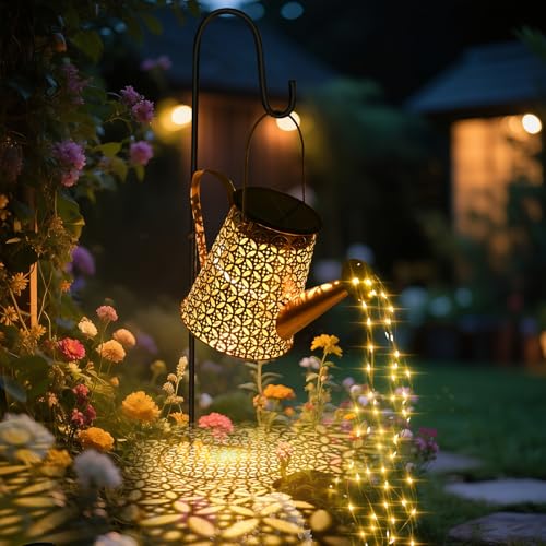 Solar Gießkanne Lichterkette,GuKKK Gießkannenlicht Lichter mit Schäferhaken, LED Außen Solarlampen Gießkannenlicht Lichter, IP65 Wasserdicht Solar Giesskann für Hofweg Balkon Gartendeko (Kupfermünzen) von GuKKK
