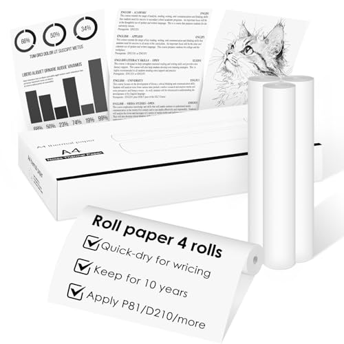 Thermopapier A4 für Tragbaren Drucker A4, GuKKK 4 Rollen Schnell Trocknendes Thermopapier A4 Druckerpapier, 210x297mm, Bewerbungspapier Super White A4, Hoher Opazität A4 Thermopapier(ca. 100 Blatt) von GuKKK