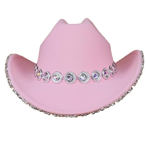 Guaber Cowgirl-Hut mit Schmucksteinen, Cowboy-Disco für Musikfestivals, breite Krempe, mit Strasssteinen, vielseitiger Ritter-Cowgirl-Hut von Guaber