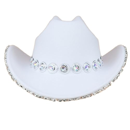 Guaber Cowgirl-Hut mit Schmucksteinen, Cowboy-Disco für Musikfestivals, breite Krempe, mit Strasssteinen, vielseitiger Ritter-Cowgirl-Hut Guaber Cowgirl-Hut mit Schmucksteinen, Cowboy-Disco für Musikfestivals, breite Krempe, mit Strasssteinen, vielseitiger Ritter-Cowgirl-Hut von Guaber