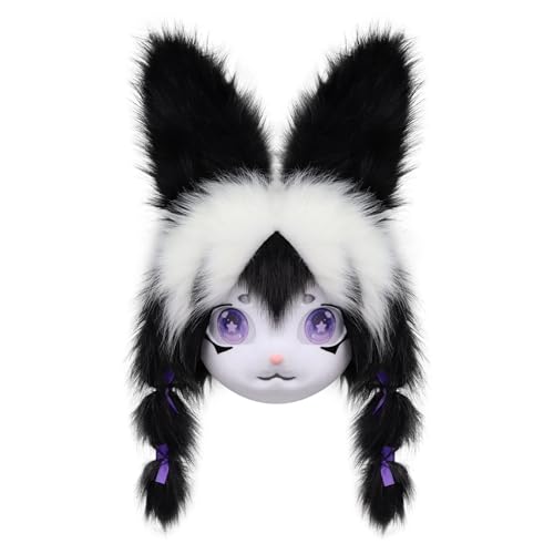 Guaber Tierkopf, Kaninchen, Cosplay, Pelzanzug, Kopfbedeckung, Halloween, Maskerade, Cosplay, Kostüm, Zubehör für Kinder und Erwachsene, pelziger Tierkopf von Guaber