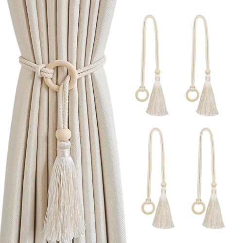 Vorhang Raffhalter,Guador 4 Stück Raffhalter Für Vorhänge Aus Holz,Boho Raffhalter,Drapierte Raffhalter Baumwollseil,Gardinen Raffhalter Heimdekoration,Beige Holdbacks Halter Vorhang Raffhalter,Guador 4 Stück Raffhalter Für Vorhänge Aus Holz,Boho Raffhalter,Drapierte Raffhalter Baumwollseil,Gardinen Raffhalter Heimdekoration,Beige Holdbacks Halter von Guador