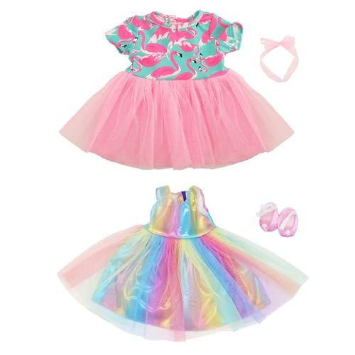 Puppenkleidung,Guador 43 cm Baby Puppenkleidung Zubehör Kleidung Kleidung 43 cm Puppen Regenbogen (Flamingo+Rainbow Rock Set, 4-teilig) von Guador