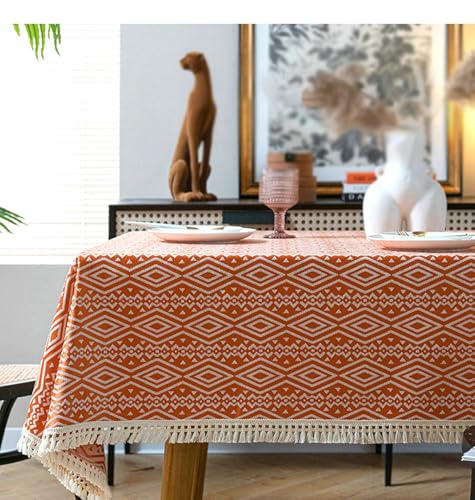 Gualiy Abwaschbare Tischdecke Quadratisch, Tischtuch 140 x 220 Polyester Wasserdicht Tischdecke Wohnzimmer Geometrisches Totem mit Quasten Tischdecke für Wohnzimmer, Orange Gualiy Abwaschbare Tischdecke Quadratisch, Tischtuch 140 x 220 Polyester Wasserdicht Tischdecke Wohnzimmer Geometrisches Totem mit Quasten Tischdecke für Wohnzimmer, Orange von Gualiy