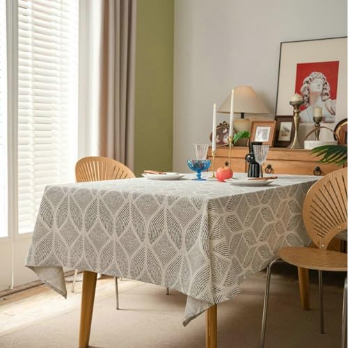 Gualiy Tischdecke Baumwolle Leinen Rechteckig, Tischtuch 140 x 220 Tischdecke Abwaschbar Waschbar Blätter Bedruckt Tischdecken für Esstisch, Grau von Gualiy