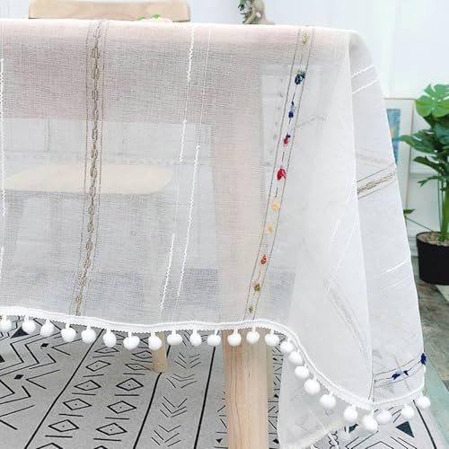 Gualiy Tischdecke Polyester Rechteckig, Tischtuch 140 x 180 Tischdecke Abwaschbar Modern Bunt Streifen mit Quasten Tischdecken für Holztisch, Weiß Gualiy Tischdecke Polyester Rechteckig, Tischtuch 140 x 180 Tischdecke Abwaschbar Modern Bunt Streifen mit Quasten Tischdecken für Holztisch, Weiß von Gualiy