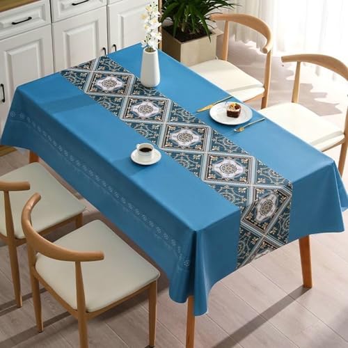 Gualiy Tischdecke Quadratisch PVC, Tischdecken 120 x 170 Tischdecken Fleckenabweisend Geometrisches Muster Patchwork Tischdecken für die Küche, Blau von Gualiy